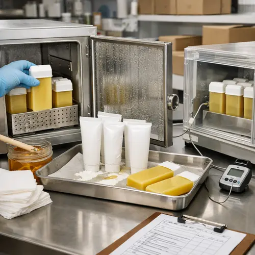 Roll-on wax cartridges and depilatory cream tubes undergoing leakage and storage checks