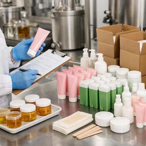 Pilot batch of hair removal products receiving final label and packaging quality inspection