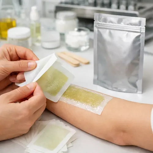 Private-label wax strip separation and application test on forearm