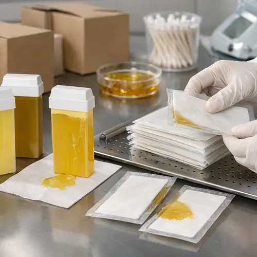Roll-on wax cartridge leakage check and wax strip packaging inspection