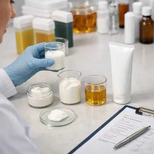 Depilatory cream sample review with formula texture and packaging components