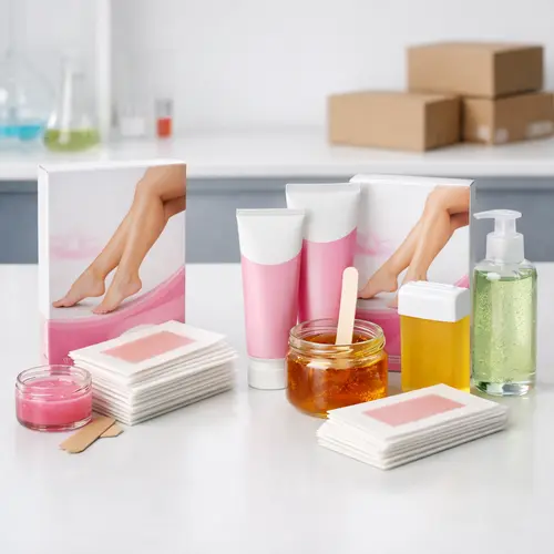 Single-format wax strip kit beside a multi-format hair removal product line
