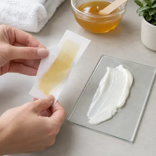 Wax strip separation and depilatory cream texture reviewed for creator content