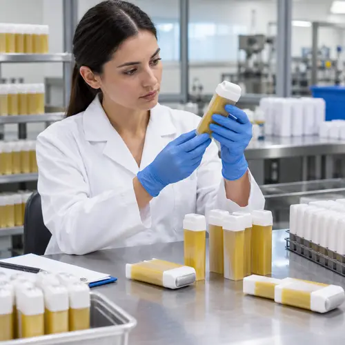 Quality technician performing a roll-on wax cartridge leakage and packaging inspection
