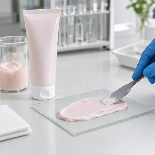 Depilatory cream sample review with smooth cream texture and retail tube