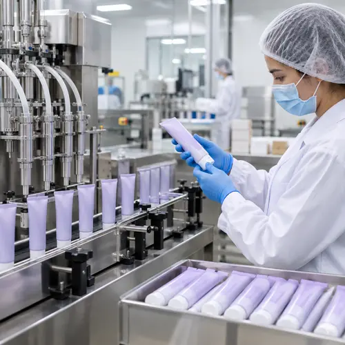 Depilatory cream tube filling and seal inspection on a production line
