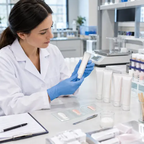 Depilatory cream sample review in production-intent tubes during lab stability assessment