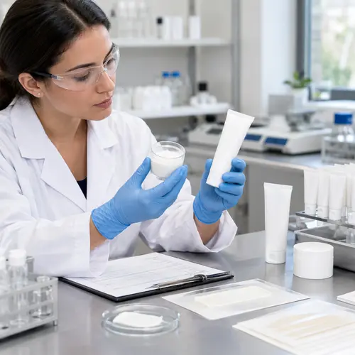Depilatory cream sample review during hair removal product quality control