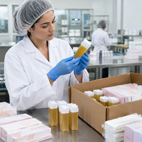 QC inspection of roll-on wax cartridges and wax strip packaging before shipment