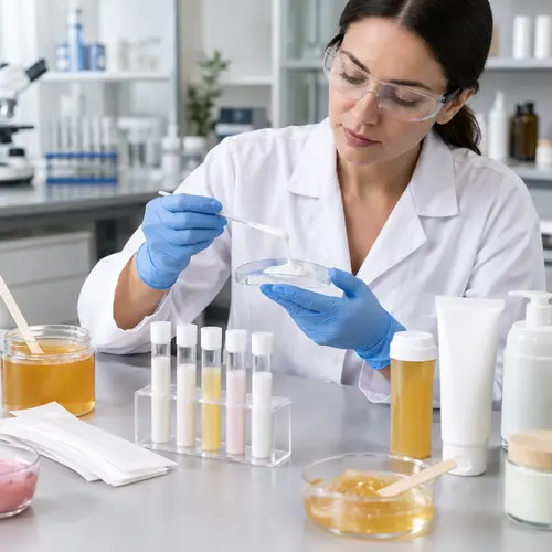 Depilatory cream sample texture and packaging compatibility review in a laboratory