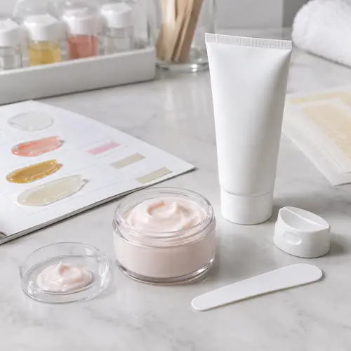 Depilatory cream sample review with tube packaging and texture check