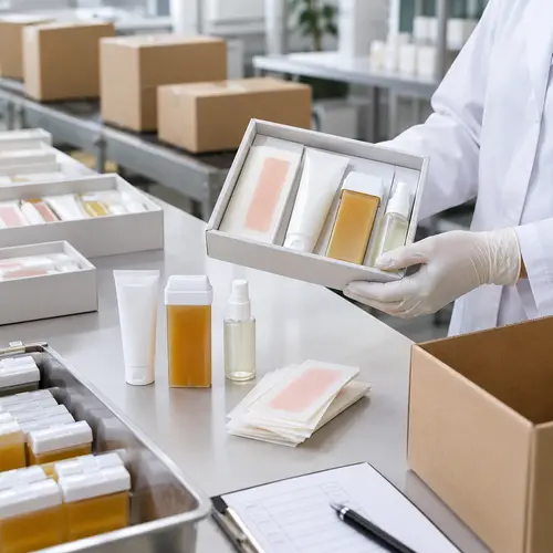 Finished hair removal product bundle undergoing carton fit and shipment readiness inspection