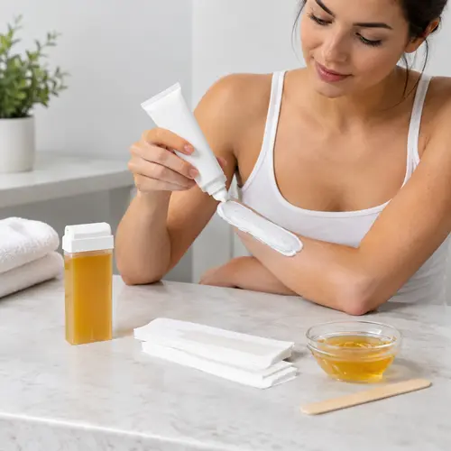 Private label depilatory cream sample review with wax strips and roll-on cartridge