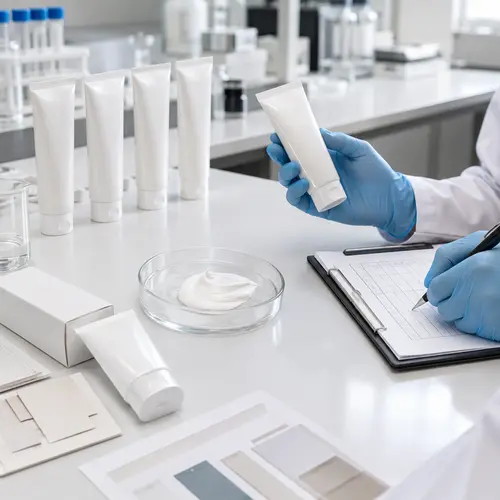 Depilatory cream sample review with filled tubes and formula texture testing