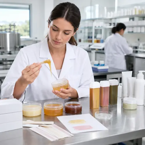 Technician reviewing professional wax texture and flexibility during OEM sampling