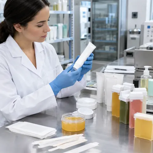 Depilatory cream and roll-on wax packaging inspected after stability testing