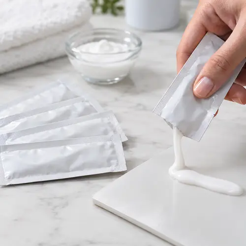 Single use depilatory cream sachet dispensing review