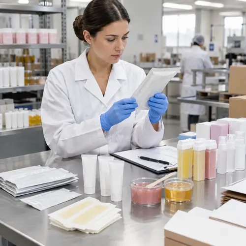 QC inspection of wax strip packaging and depilatory cream tubes