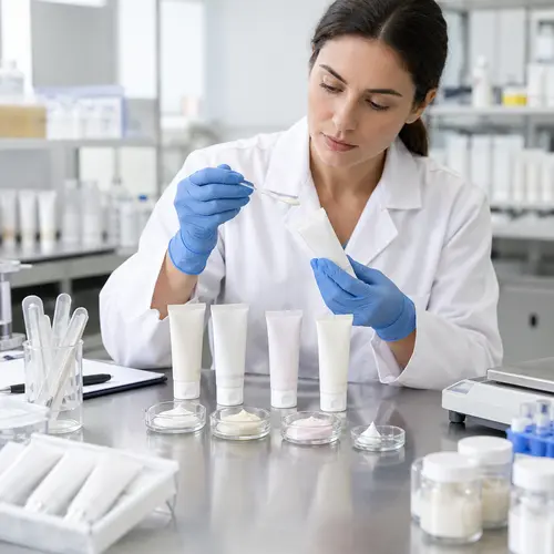 Depilatory cream sample review in commercial packaging during ODM confirmation