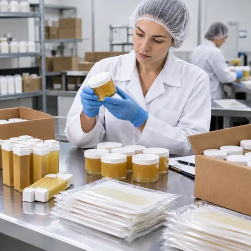 QC inspection of wax jars, wax strip packaging, and roll-on cartridges