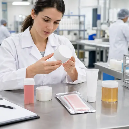 QC inspection of wax jar, roll-on cartridge, wax strips, and depilatory cream packaging