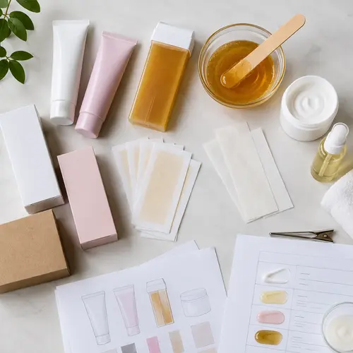 Hair removal product samples and packaging reviewed during private label sourcing