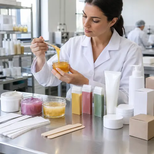 Depilatory cream and wax samples undergoing packaging compatibility review