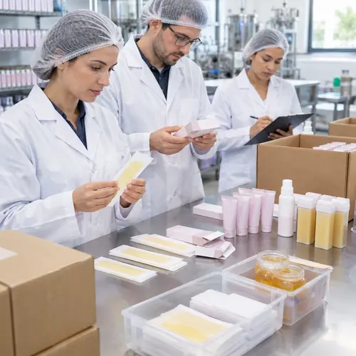 Wax strip and aftercare kit packaging inspection during hair removal pilot production