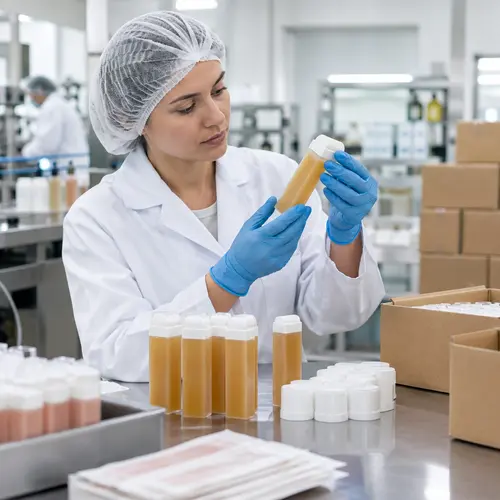 QC operator checking roll-on wax cartridges for leakage and packaging deformation