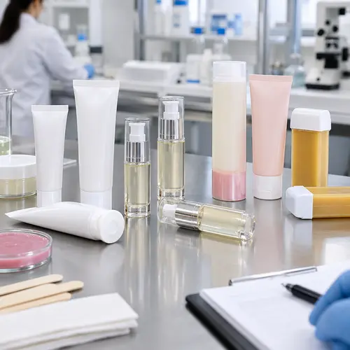 Depilatory cream and hair removal serum packaging compatibility test samples