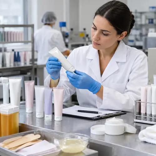 QC inspection of depilatory cream sample tubes and packaging seals