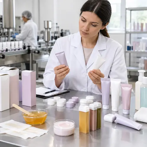 Depilatory cream sample review with filled tubes and packaging components