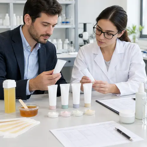 Depilatory cream sample review with coded tubes and texture testing