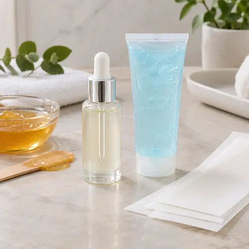 Hair inhibitor serum and soothing gel after hair removal with wax strips