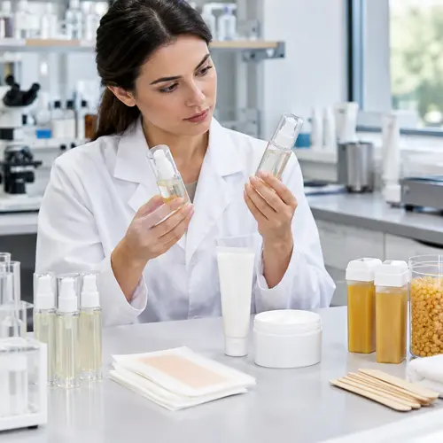 Hair inhibitor serum sample review with wax strips and depilatory cream packaging