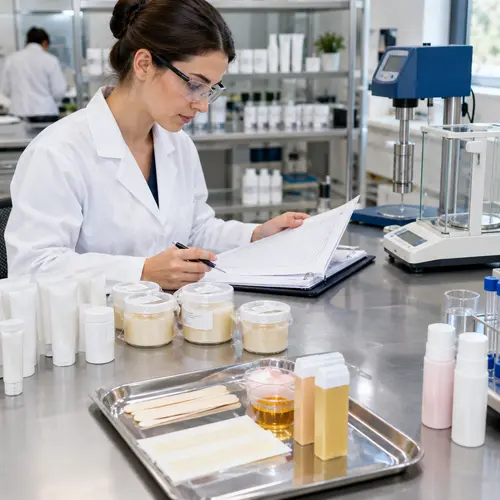 Depilatory cream sample and batch record under laboratory quality-control review