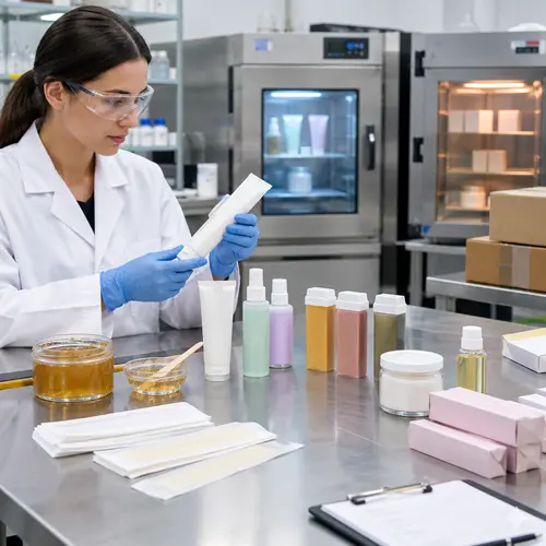 Hair-removal product stability testing with sealed samples and final packaging