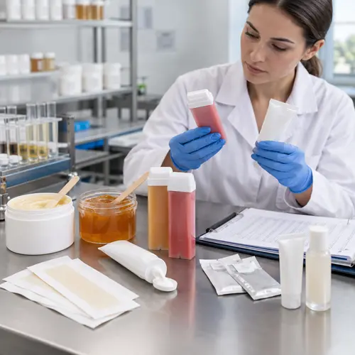 Hair removal product samples undergoing packaging and stability review