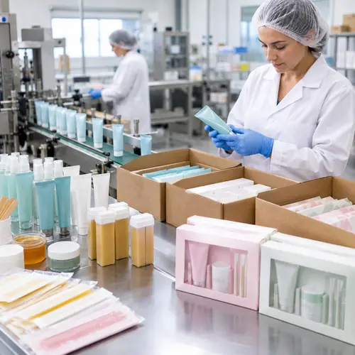 Hair removal aftercare kit packaging and cosmetic production quality inspection