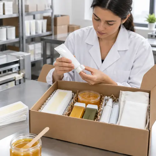 Technician inspecting hair removal product packaging and shipment configuration before launch