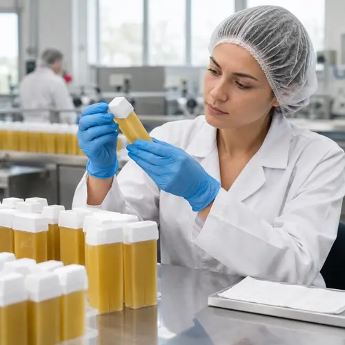Quality inspector performing a roll-on wax cartridge leakage check