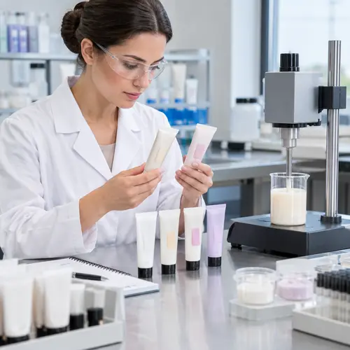 Depilatory cream sample review with coded tubes and texture measurement