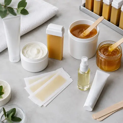 Private label depilatory cream, wax strips, roll-on wax, sugar wax, and aftercare range