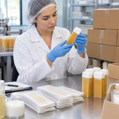 Roll-on wax cartridge leakage check and wax strip packaging inspection