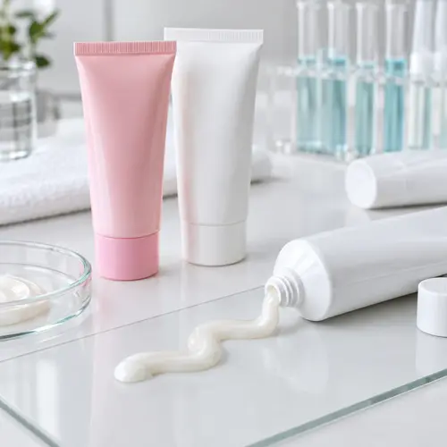 Depilatory cream sample review with filled tubes and controlled cream texture