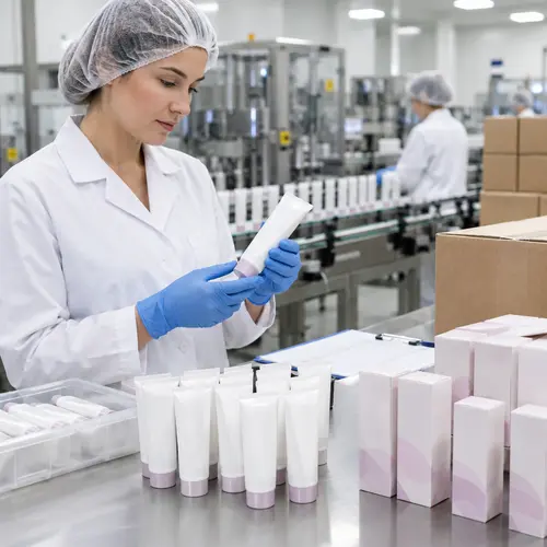 QC inspection of sealed depilatory cream tubes and retail packaging