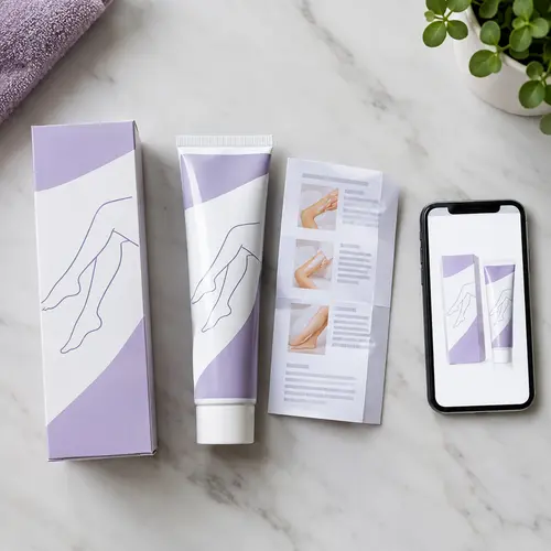 Depilatory cream packaging and Amazon listing image review