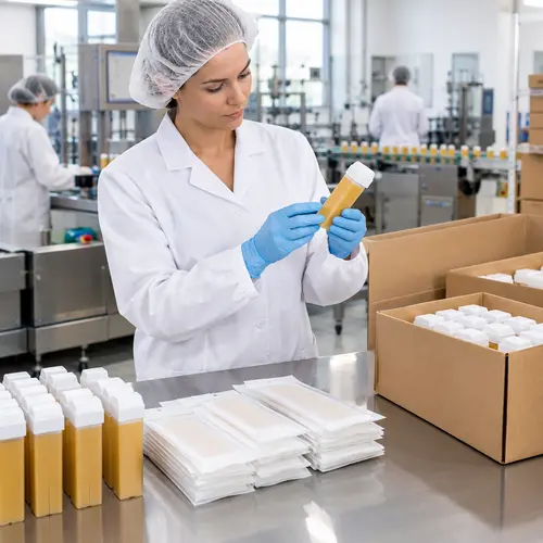 QC inspection of roll-on wax cartridges and wax strip packaging before shipment