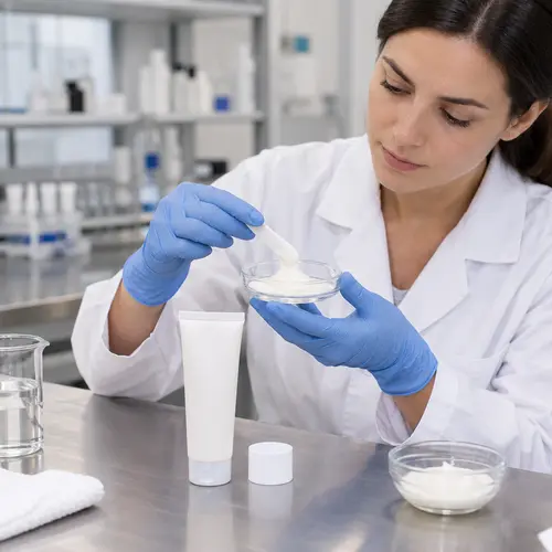 Depilatory cream sample texture and packaging compatibility review in a laboratory