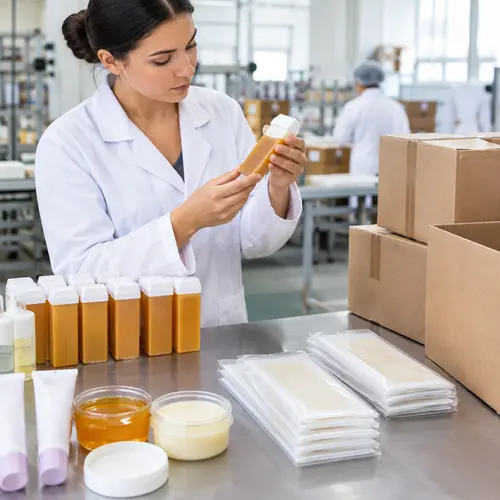 QC inspection of roll-on wax cartridges and wax strip packaging before shipment